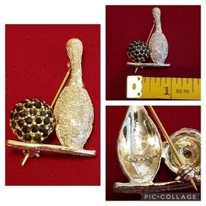 Vintage bowling pin brooch by Dodds silver tone
